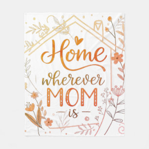 Hem Där Mor Är Blomster Typografi Konst Fleecefilt