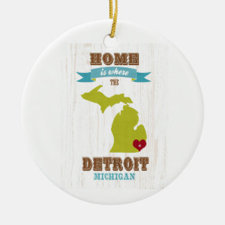 hem- detroit michigan karta - är var hjärtan är julgransprydnad keramik