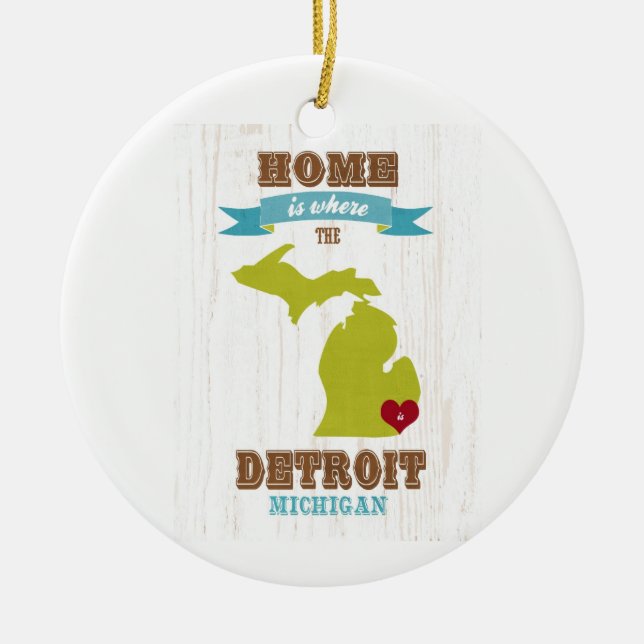 hem- detroit michigan karta - är var hjärtan är julgransprydnad keramik (Framsidan)