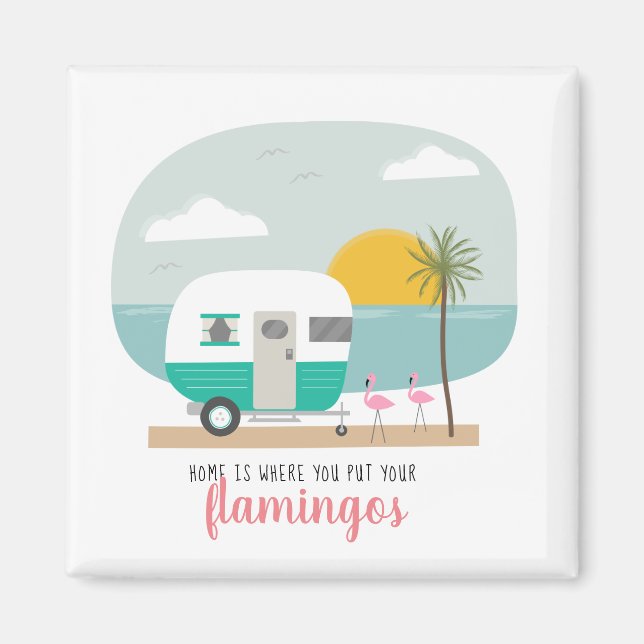 Hem Flamingos Beach Turquise Camper Magnet (Framsidan)