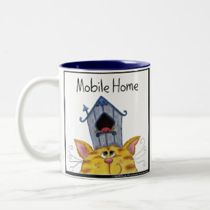 Hem för Cat and Bird House Mobile Två-Tonad Mugg