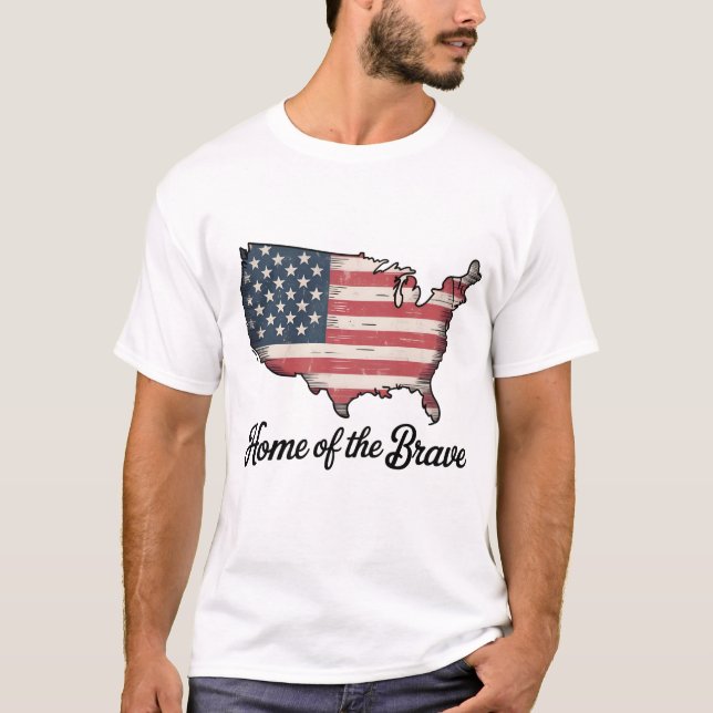 Hem för de modiga 4 juli Patriotisk T Shirt (Framsida)