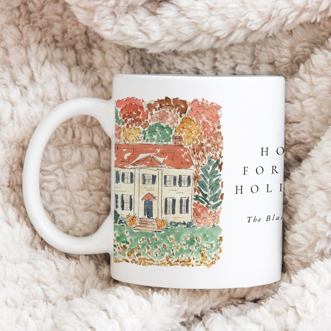 Hem för högtider Vattenfärg Höst Georgisk stuga Kaffemugg (Home for Holidays Watercolor Autumn Georgian House Coffee Mug)