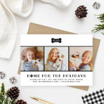 Hem för Hund Svart Helgdagar Play Photo Julkort<br><div class="desc">Vår hund "Home for the Helgdagars", julkort, innehåller tre kvadratiska bilder av din nya valp till med vänner och familj. Anpassa texten med anpassningsbar hälsning, efternamn eller familj, valpens namn och året. Modern design omfattar söt papp, hund ben och en koordinerande svart och vit gingham/buffalo plaid farm stil mönster på...</div>