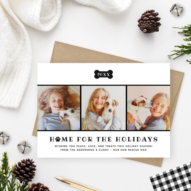 Hem för Hund Svart Helgdagar Play Photo Julkort (Skapare uppladdad)