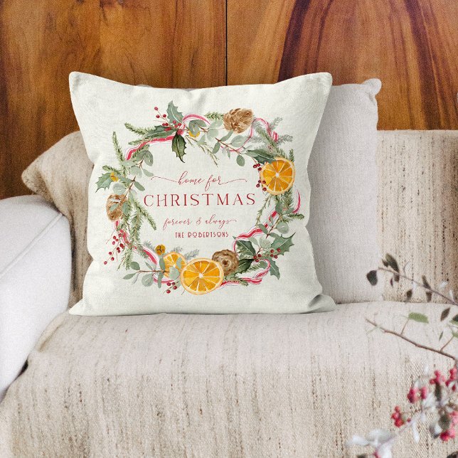Hem för julfransarna Orangar Holly Ribbon Kudde (Skapare uppladdad)
