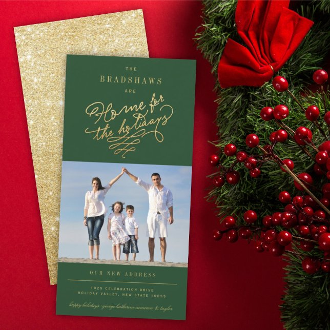 Hem för nya hemfoto för Helgdagarna Guld Glitter Julkort (Skapare uppladdad)