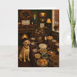 Hem för Thanksgiving Yellow Labrador Holiday Card Helgkort