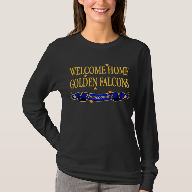 Hem- guld- falkar för välkomnande t-shirt (Framsida)