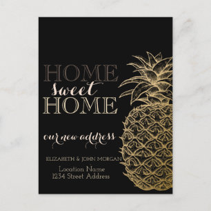 Hem Hemma Hos, Guld Ananas, Svart Ny Adress Meddelande Vykort