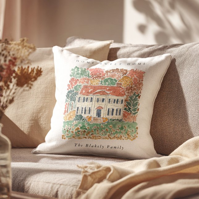 Hem Hemma Thanksgiving Höst Georgisk Hus Kudde (Home Sweet Home Thanksgiving Autumn Georgian House Throw Pillow)