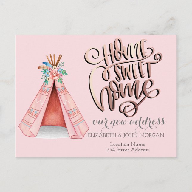 Hem Hemma, Tribal Tält Boho Meddelande Vykort (Framsida)