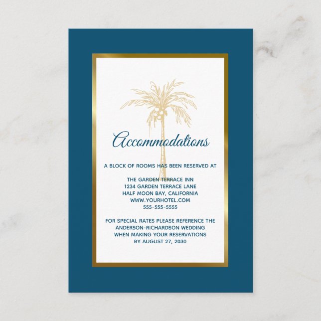 Hem i Tropical Blue Golden Handflatan Bröllop Tilläggskort (Framsida)