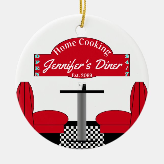 Hem-kokning Namn Chef Middag Retro Square Julgransprydnad Keramik (Framsidan)