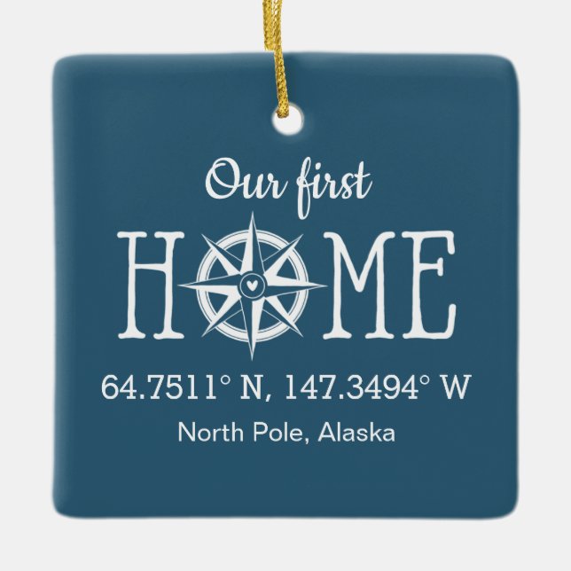 Hem- koordinater - välj bakgrundsfärg julgransprydnad keramik (Framsida)