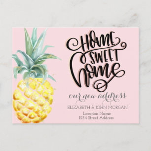 Hem Ljuva Hem,Akvarell Ananas Rosa Meddelande Vykort