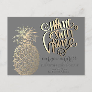 Hem Ljuva Hem,Guld Ananas Tropisk Grå Meddelande Vykort