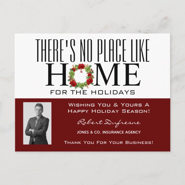 Hem med rödfärgad krans julkort vykort (Framsida)