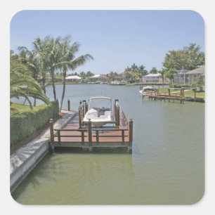 Hem och bryggor på kanal Marco Island Florida Fyrkantigt Klistermärke