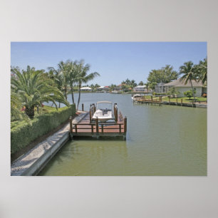 Hem och bryggor på kanal Marco Island Florida Poster