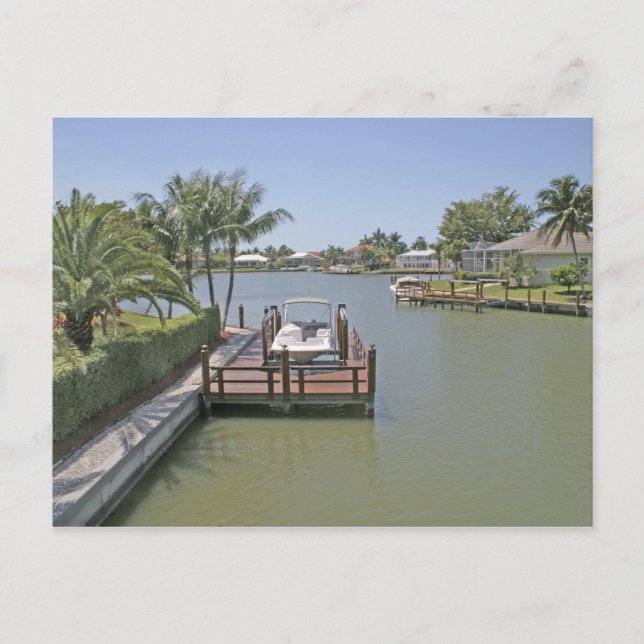 Hem och bryggor på kanal Marco Island Florida Vykort (Framsida)