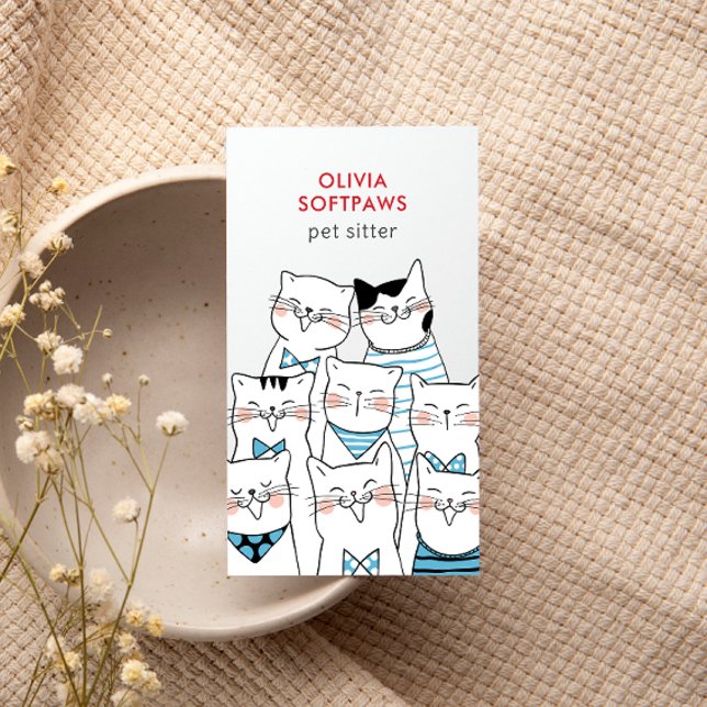 Hem Pet Sitta Cute Lycklig Cat Ansikte LIGHT BLUE Visitkort (Skapare uppladdad)
