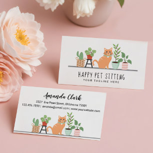 Hem Pet Sitta Loveable Lycklig Cat & House Plants Visitkort