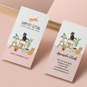 Hem Pet Sitta Loveable Lycklig Cat & House Plants Visitkort