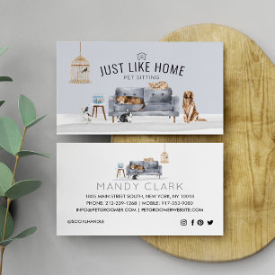 Hem Pet Sitta Watercolor Mysigt Home Grått Couch Visitkort