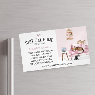 Hem Pet Sitta Watercolor Mysigt Home Rosa Couch Magnetiska Visitkort