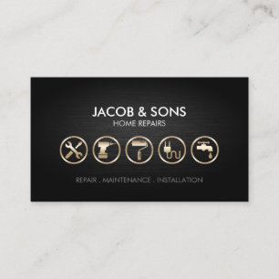 Hem Reparation Guld Icons Metall Grunge Visitkort