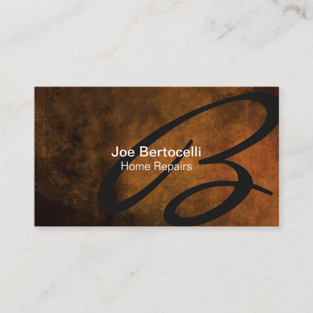 Hem Reparation Trade Skills Brown Grunge Monogram Visitkort (Framsida)