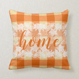 Hem-skript gingham orange farmhouse mönster kudde