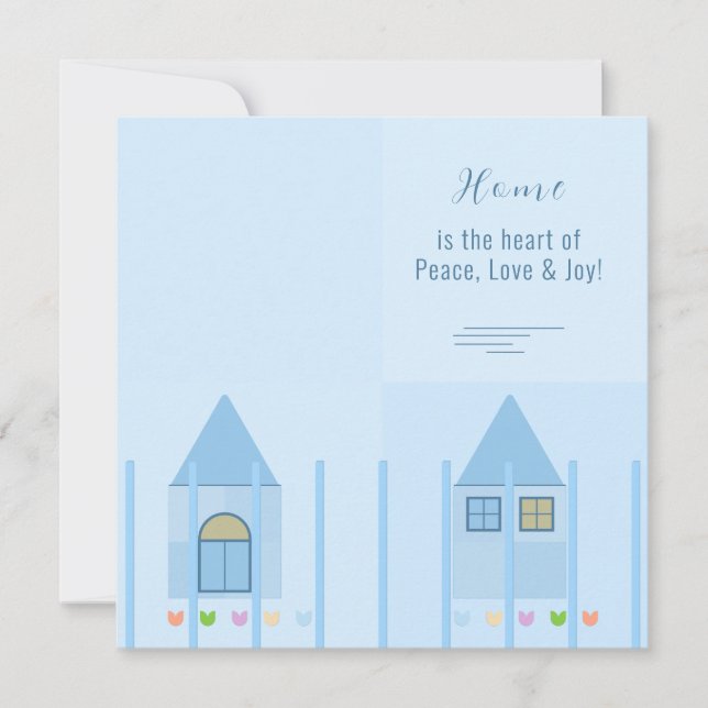 Hem, staket och färgstarka tulpaner blå Party Inbj Meddelande (Framsida)