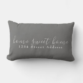 Hem Sweet Hem & Adress | Skrift | Grå Lumbarkudde