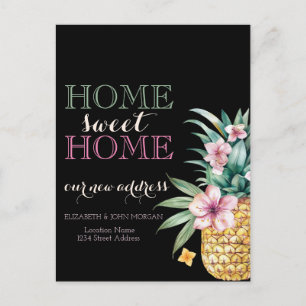 Hem sweet hem, blomsterananas, svart nytt adress meddelande vykort
