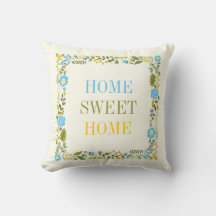 "HEM SWEET HOME" blommigt gräns aqua och gult