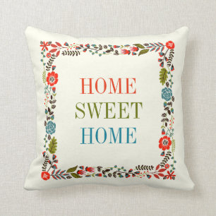 "HEM SWEET HOME" vår blommigt gräns teal, röd Kudde