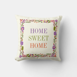 "HEM SWEET HOME" vår blommigt lila, orange Kudde