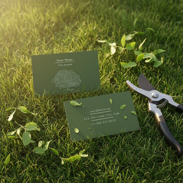 Hem, trädgårdsmästare i träd, affärskortet visitkort (Home gardener, tree surgeon business card.)