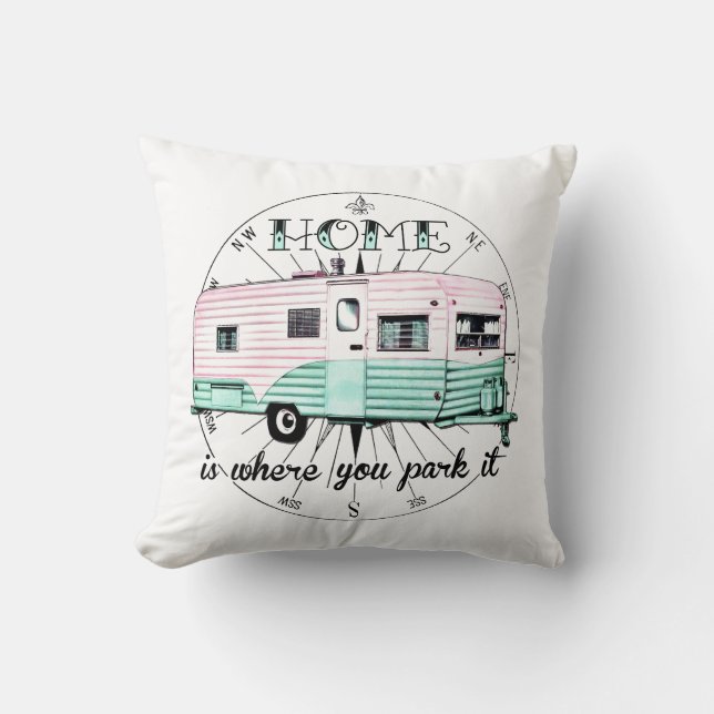 Hem- vintagesläp - är var du parkerar det kudde (Framsida)