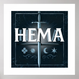 HEMA medeltida svärdsemblem – Blå Graffiti-stil Poster