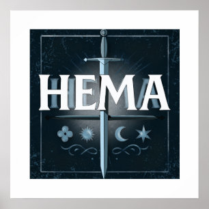 HEMA medeltida svärdsemblem – Blå Graffiti-stil Poster