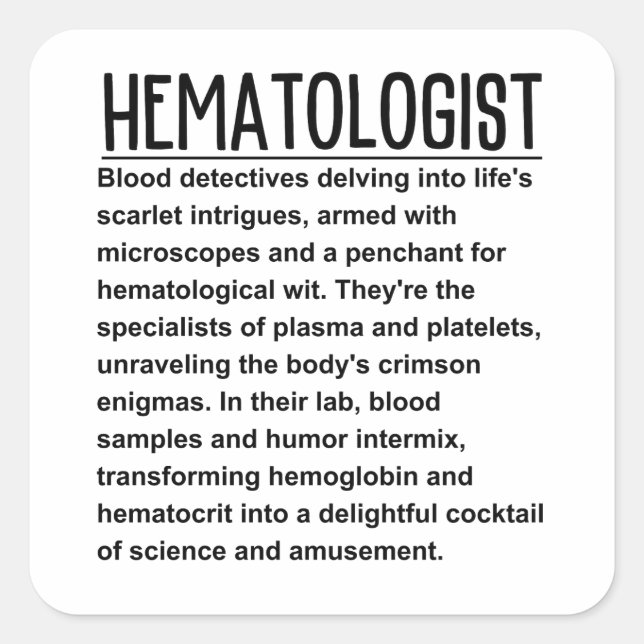 Hematolog Fyrkantigt Klistermärke (Framsida)