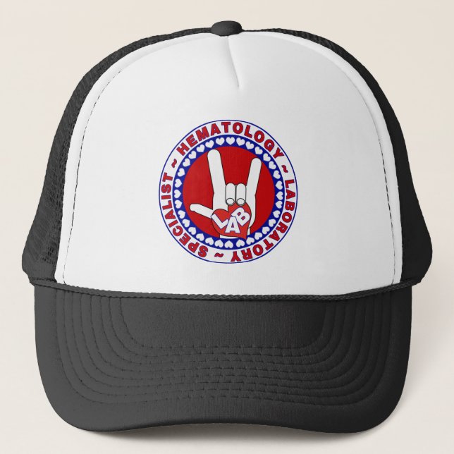 HEMATOLOGIST HEMATOLOGY SPECIALIST LOGOTYP ROUND TRUCKERKEPS (Framsida)