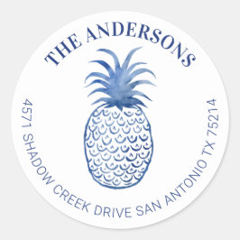 Hembia Tropical Pineapple Return-adressetikett Runt Klistermärke