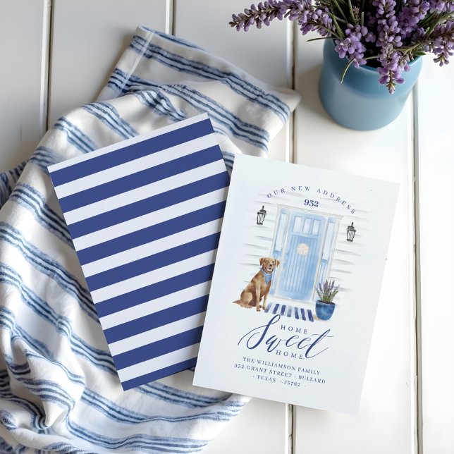 Hemblå, blå, vattenfärgad dörr och Hund Meddelande (Home Sweet Home Blue Coastal Watercolor Door & Dog Announcement)
