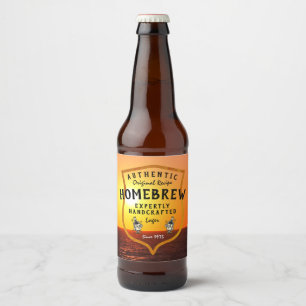 Hembrygd Authentic Original Recipe Logo Solnedgång Ölflaska Etikett