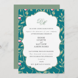 Hemdag för Harbour Blue och Basil Grönt Rehearsal Inbjudningar