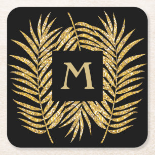 Hemdekretet för tropisk Guld-Glitter-Handflatan-Tr Underlägg Papper Kvadrat